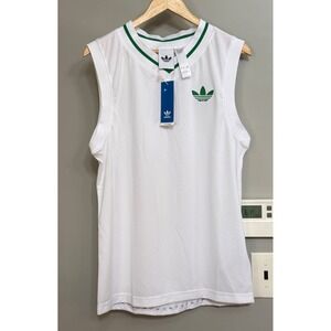 Adidas Mens Tank Top Pro White‎ Green Climacool Tennis Jersey XL JL9677 NWT